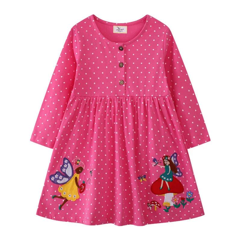 Adorable Animal Applique Princess Dress – Long Sleeve Girls' Party & School Outfit - JVMCL