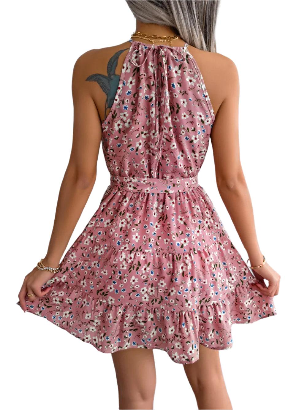 Women’s Summer Halter Floral Beach Dress – Sexy & Casual Mini Dress - JVMCL