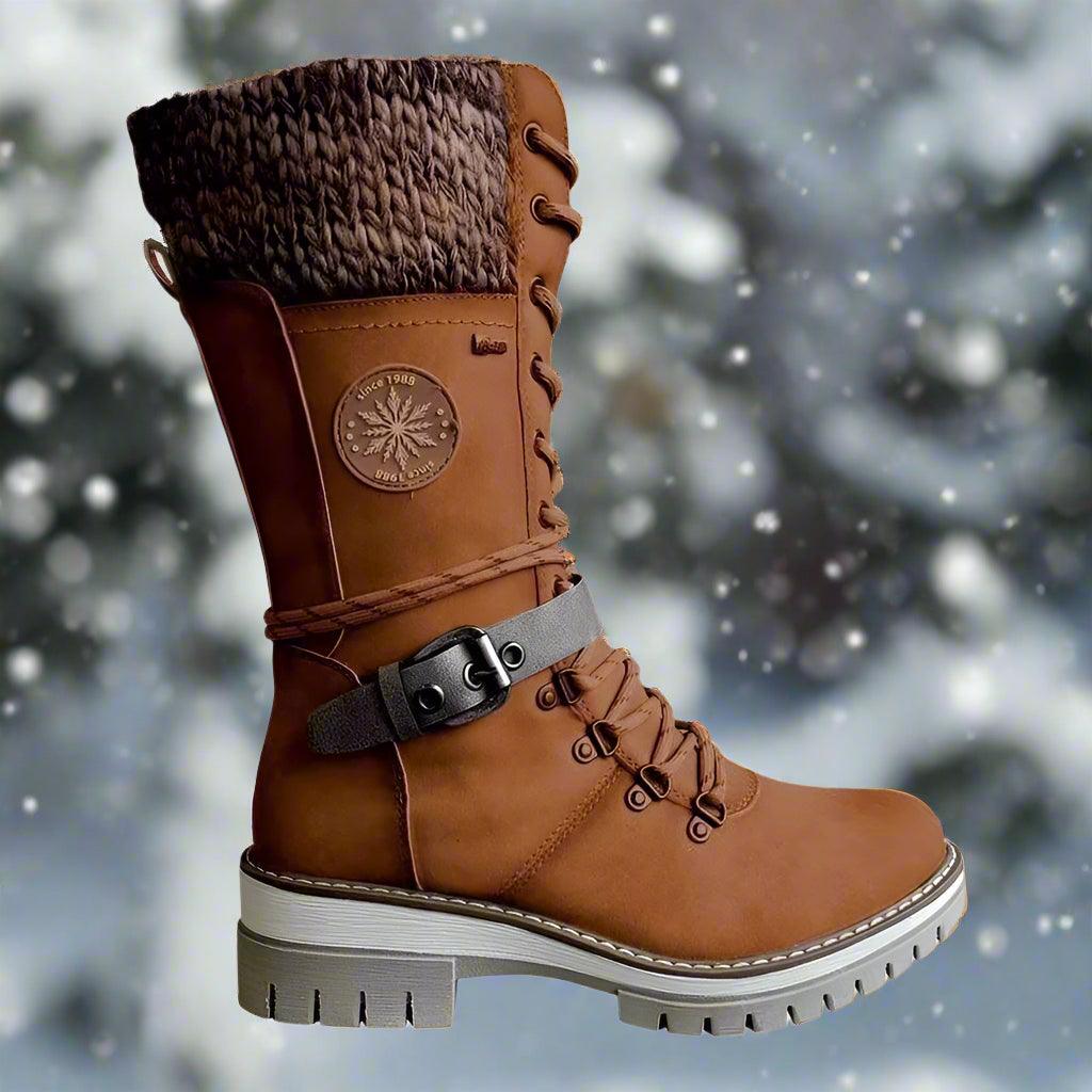 Women’s Winter Buckle Lace Knitted Mid-Calf Boots - JVMCL