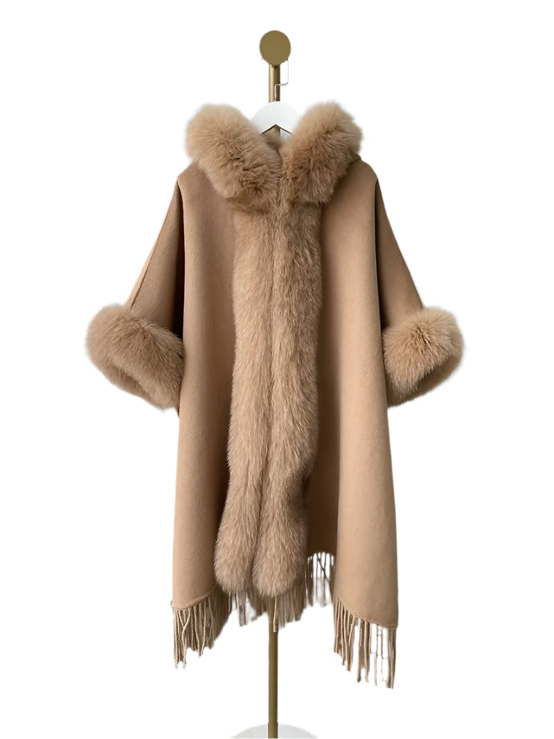 Thick Warm Elegant Winter Fur Cape Poncho & Fashionable Cardigan Shawl Cloak - JVMCL