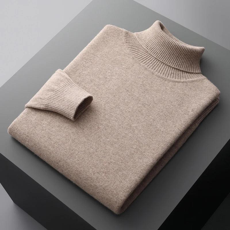 Men’s 100% Pure Merino Wool Turtleneck Pullover –Thickened Warm Cashmere Sweater - JVMCL