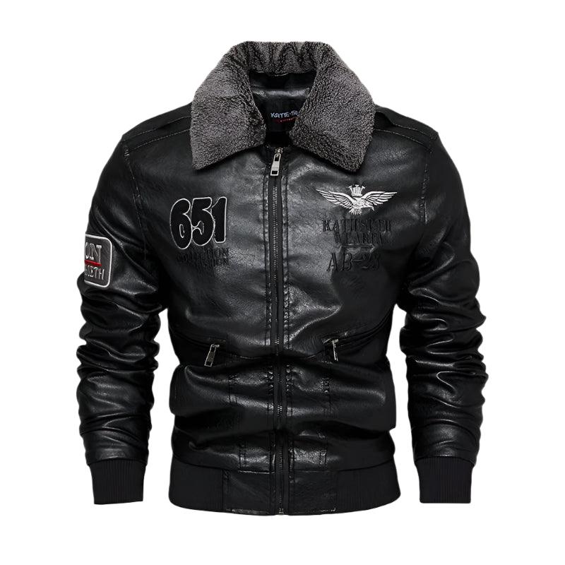 Fashion-Forward Casual Leather Embroidered Aviator Men's Biker Motorcycle Jacket - JVMCL