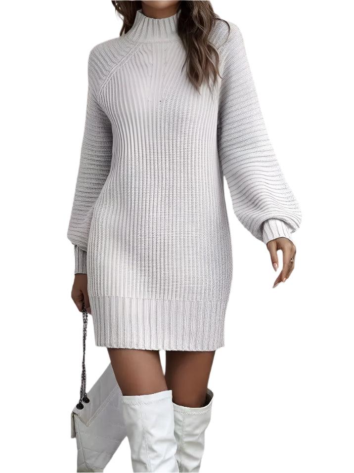 Office Lady Slim Fit Elegance Autumn/Winter High Neck Flare Sleeve Knit Dress - JVMCL