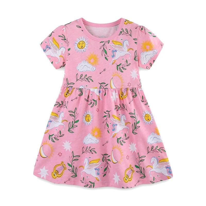 Adorable Bees Applique Striped Princess Dress – Summer Cotton Frock for Girls - JVMCL