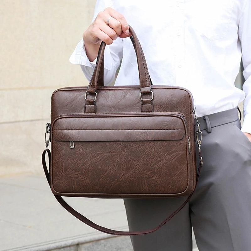 PU Leather Business Briefcase: Handbag, Laptop Folder & Crossbody Messenger Bag - JVMCL