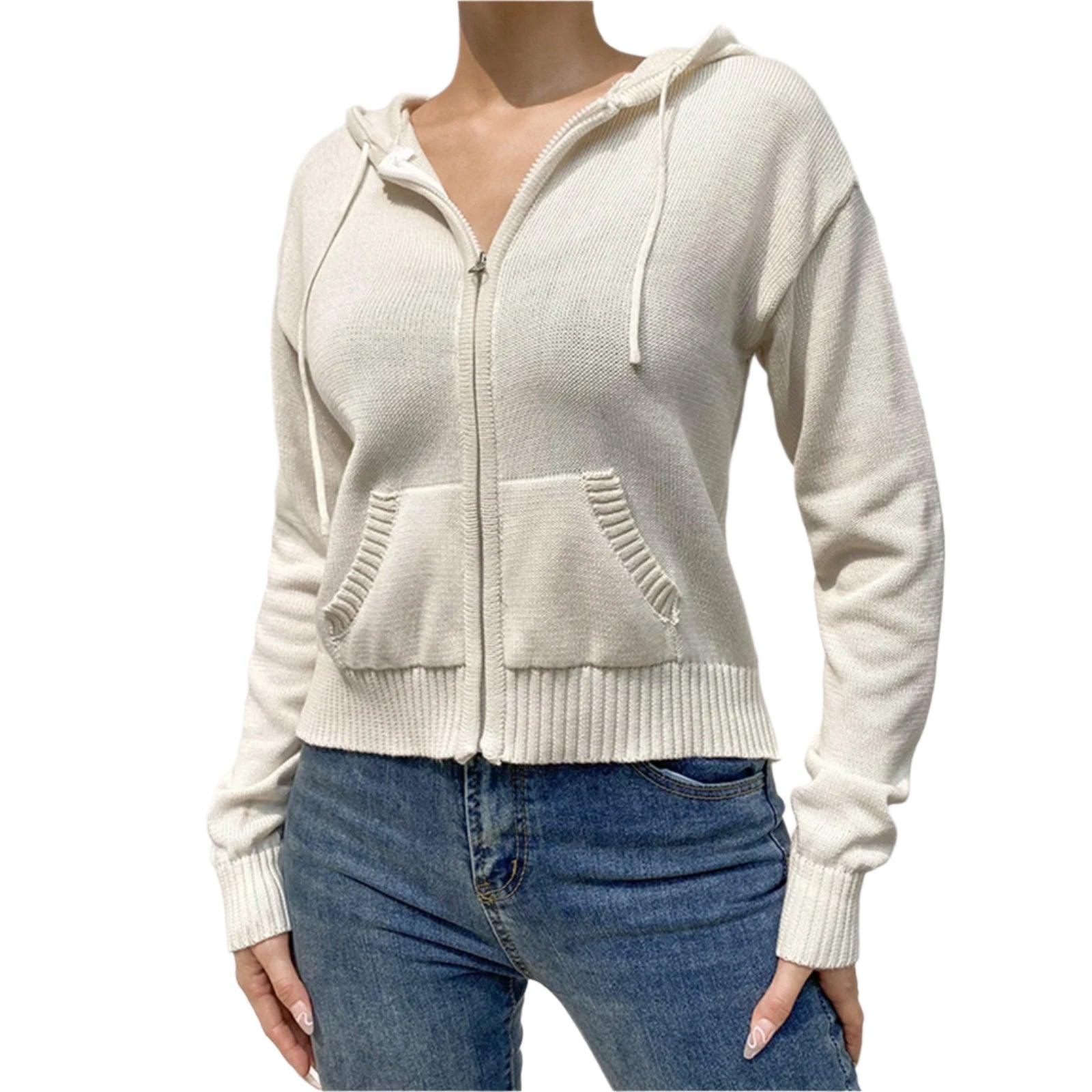 Women’s Full Zip Knit Hoodie - Casual Solid Color Long Sleeve Sweatshirt - JVMCL