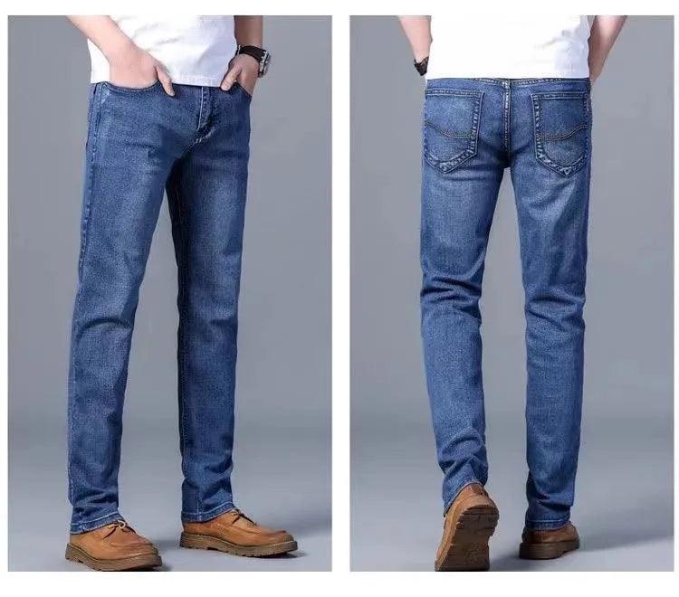 Men's Solid Color Straight Leg Stretch Jeans - Casual Loose Comfortable Denim Pants - JVMCL