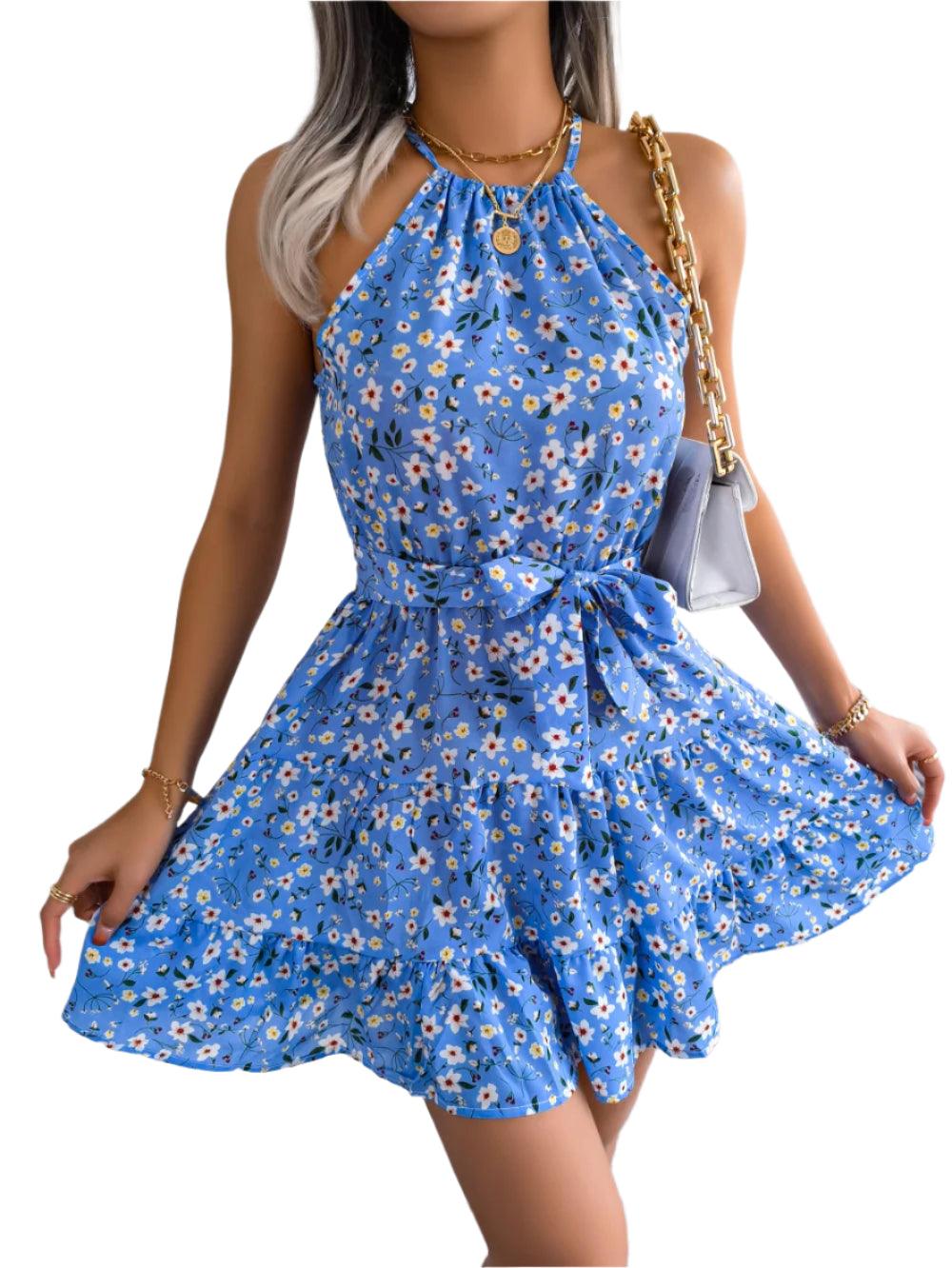 Women’s Summer Halter Floral Beach Dress – Sexy & Casual Mini Dress - JVMCL