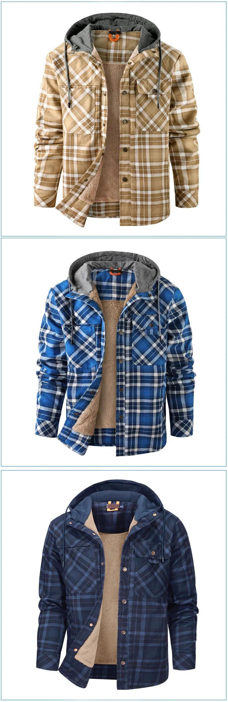 American Cross-Border Men's Plaid Hooded Winter Jacket - JVMCL