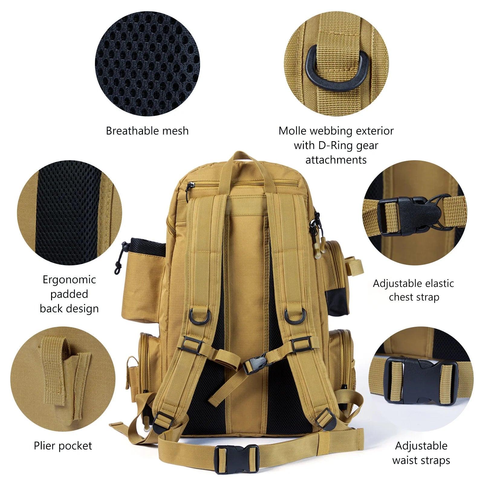 Large Capacity Lightweight Durable Fishing Gear Functional Backpack Bag - JVMCL