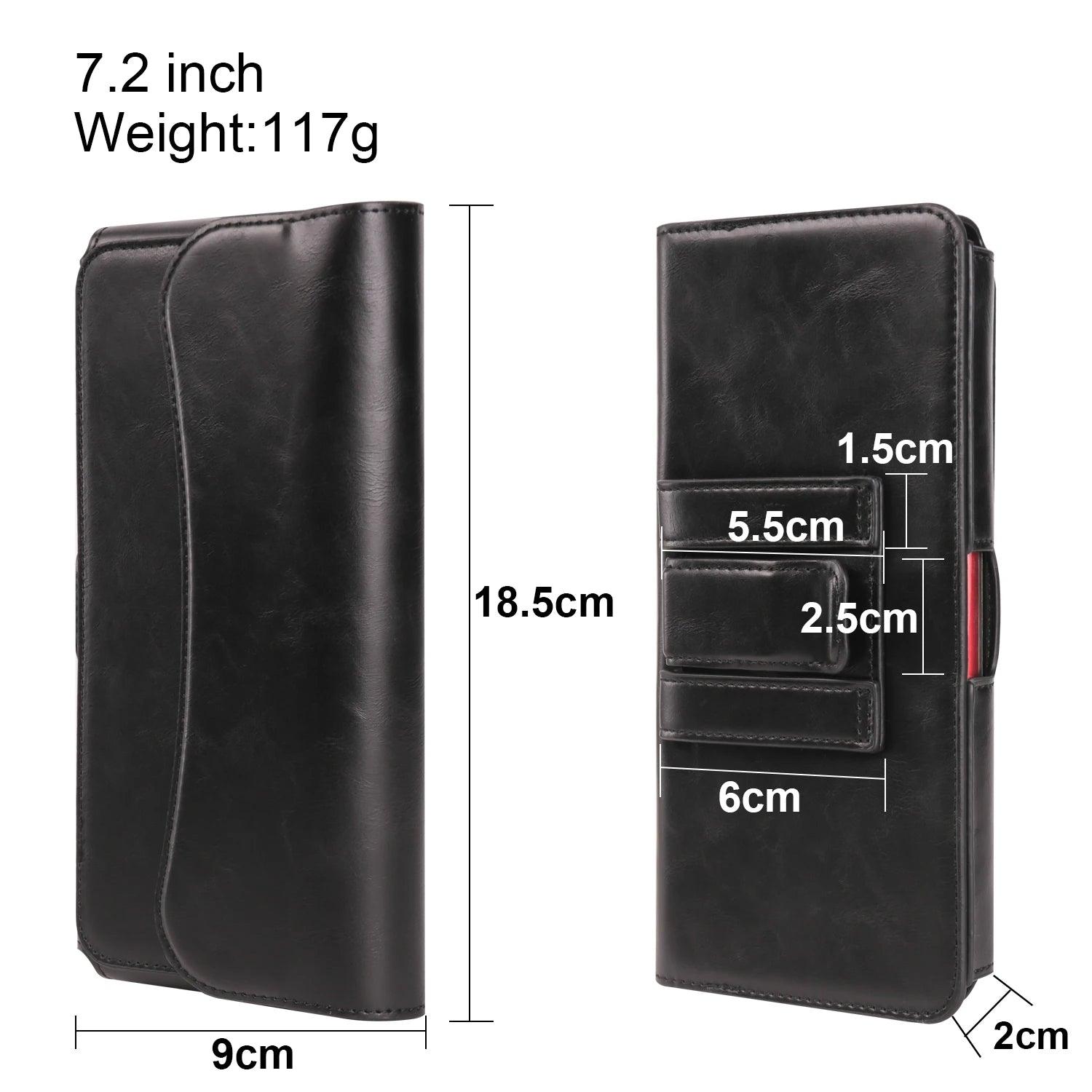 Crazy Horse Leather Horizontal Waist Phone Bag Pouch for Large Smartphones