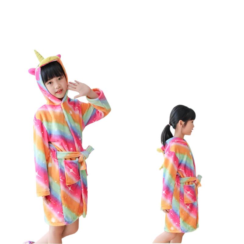 Unicorn Kids Hooded Bathrobe – Soft Flannel Animal Pajamas for Boys & Girls - JVMCL