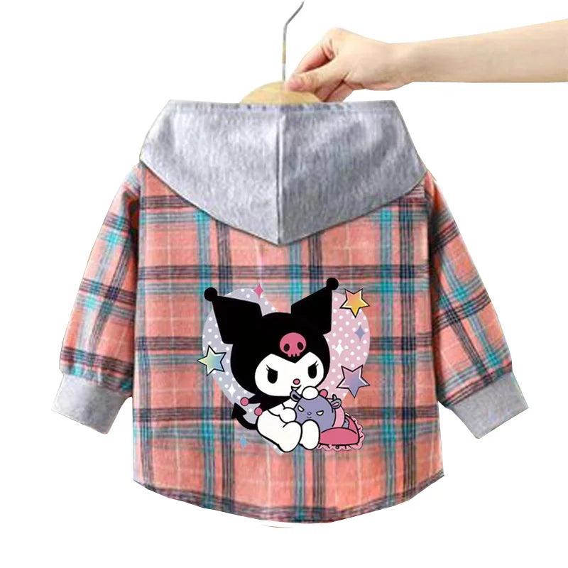 Kitty-Inspired Cute & Casual Hello Hooded Plaid Kids Shirt Outfit (1-12 Years) - JVMCL