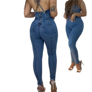 Casual Sleeveless Fashion Backless Heart Cutout Denim Bodycon Jumpsuit for Women - JVMCL