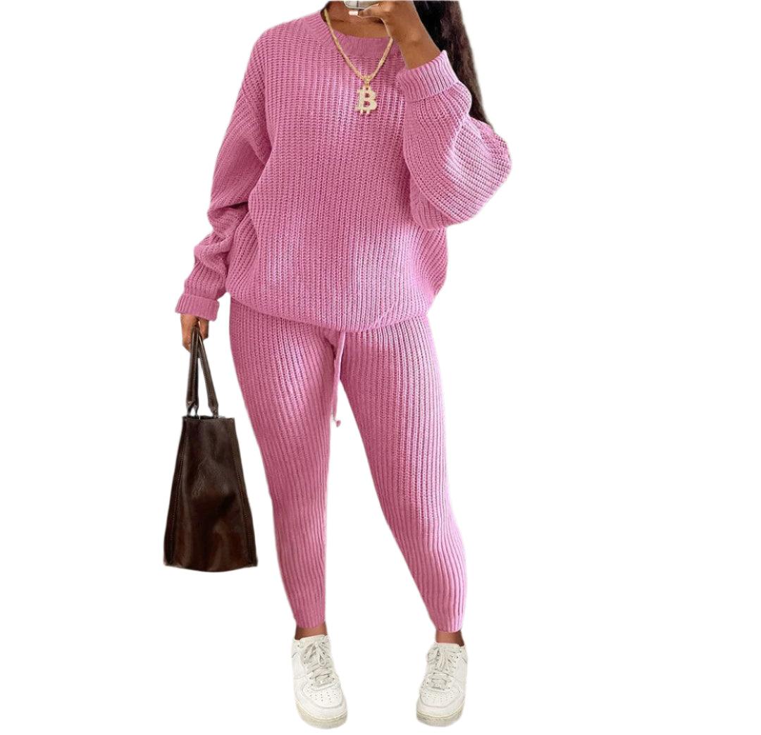 Two Piece Sets Fashion Round Neck Pullover Loose Knitted Sweater Pants Suits - JVMCL