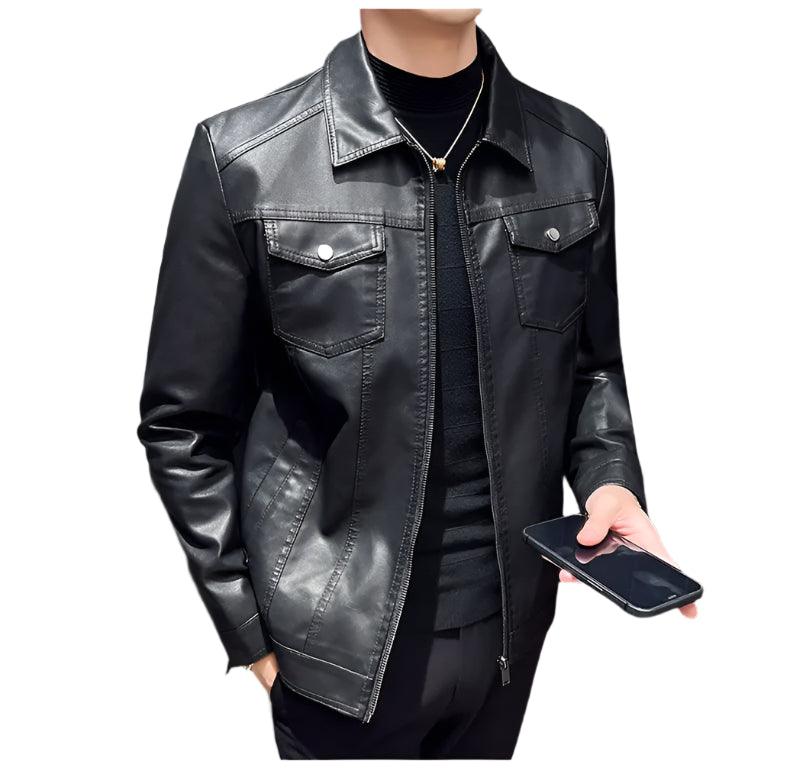 Men’s Fashion High-grade Lapel Business Outdoor Sports Motorcycle Leather Jacket - JVMCL