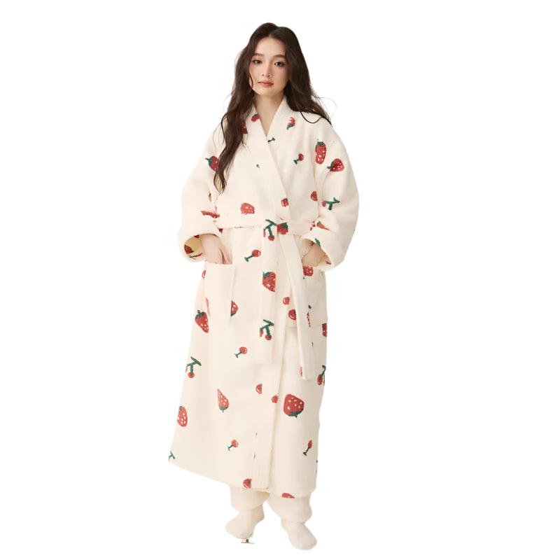 Women's Winter Plush Kimono Robe – Coral Fleece Long Bathrobe & Sleepwear - JVMCL