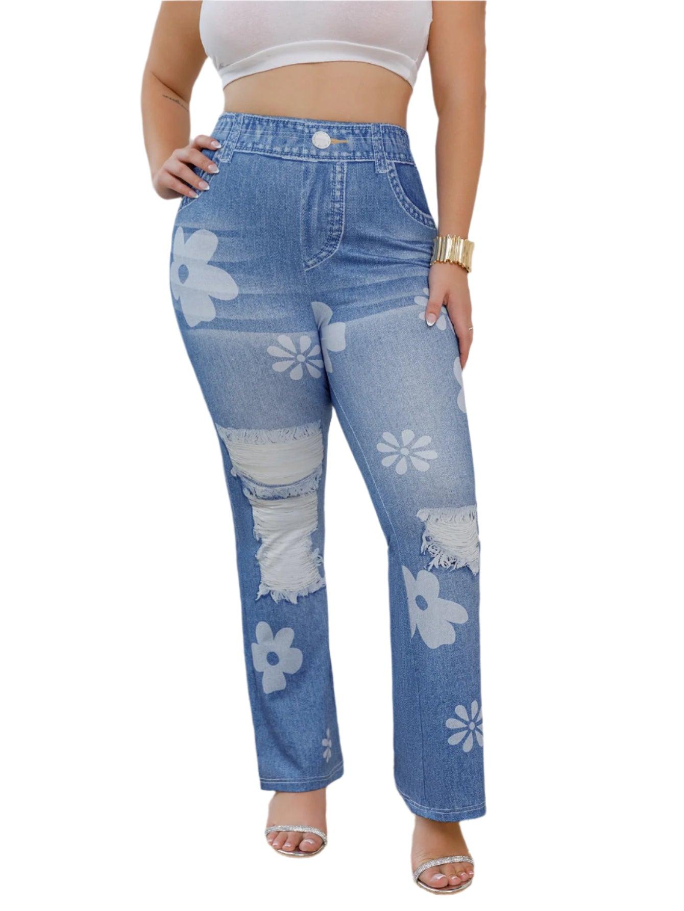 Plus Size Comfortable & Stylish Casual Fashion Floral Print Wide-Leg Trousers - JVMCL