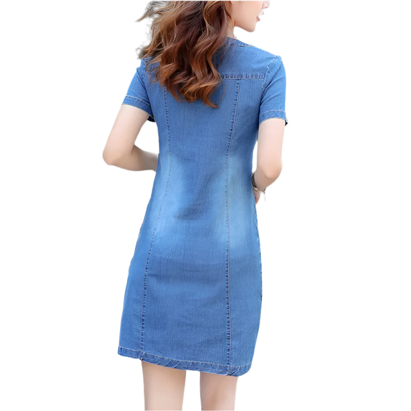 Trendy Medium-Length Loose-Fit Straight-Leg  Everyday Wear Denim Dress