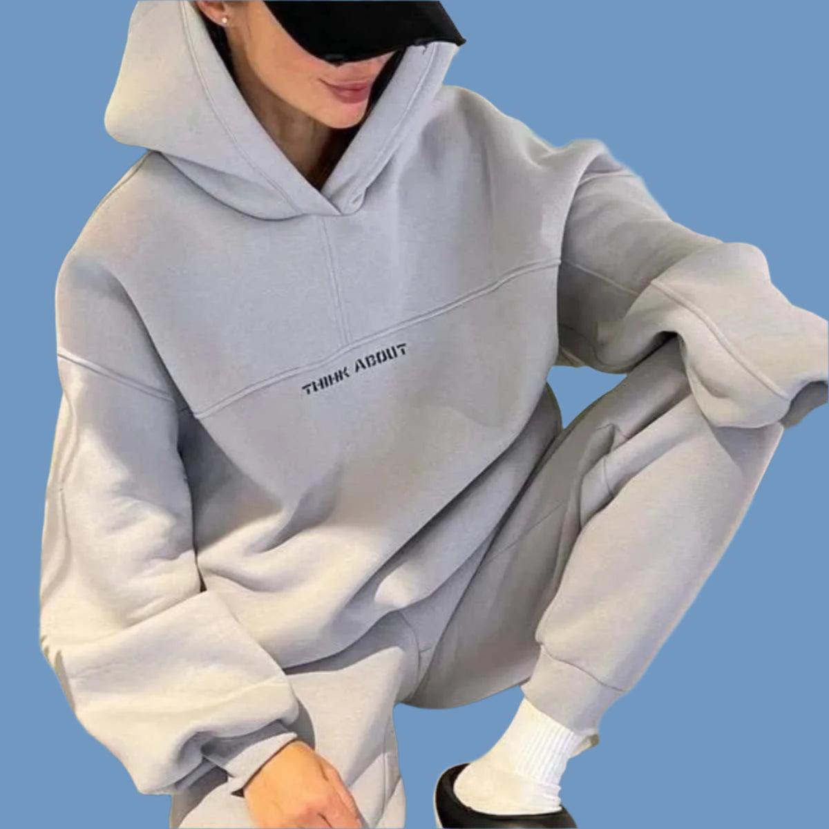 Loose Hoodie & Jogging Two-Piece Drawstring Pants Outfit Set for Women - JVMCL