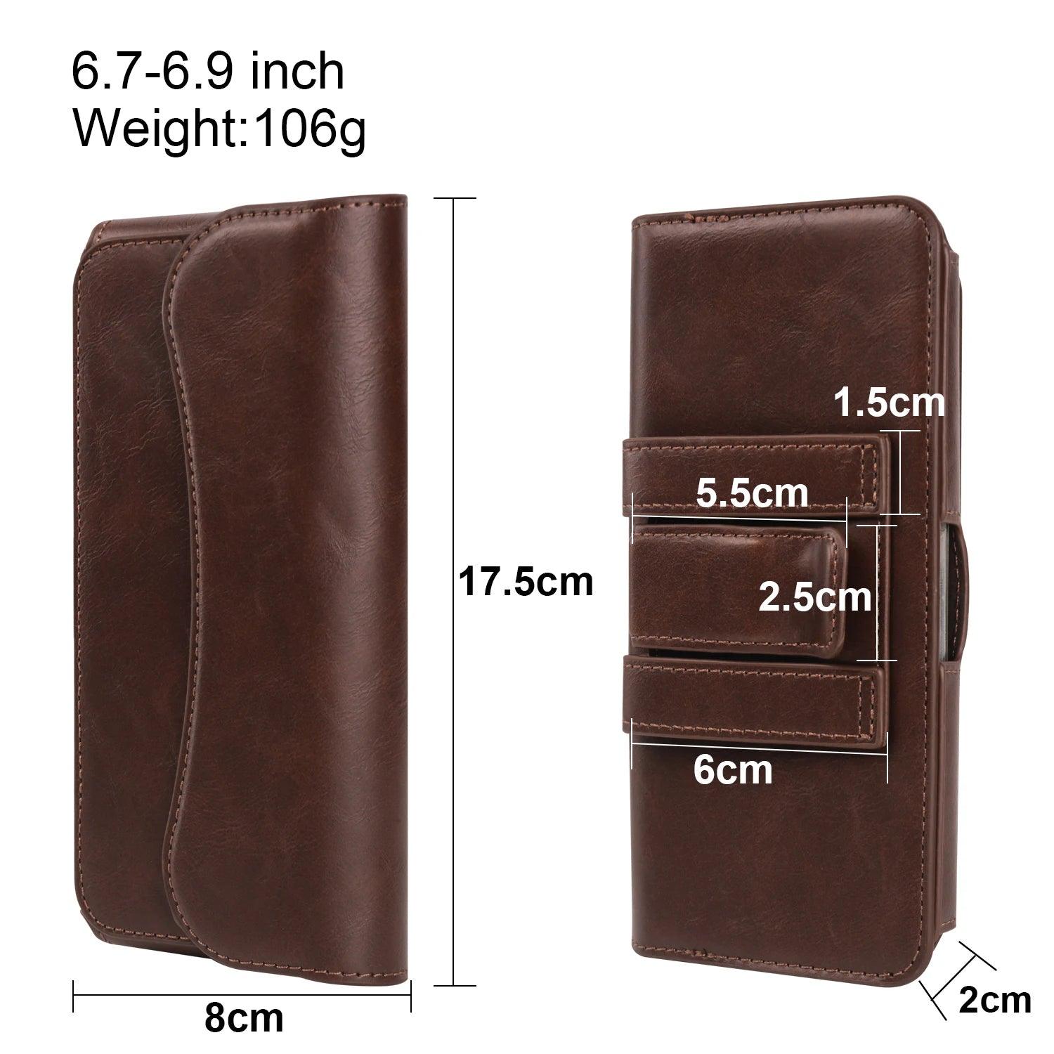 Crazy Horse Leather Horizontal Waist Phone Bag Pouch for Large Smartphones