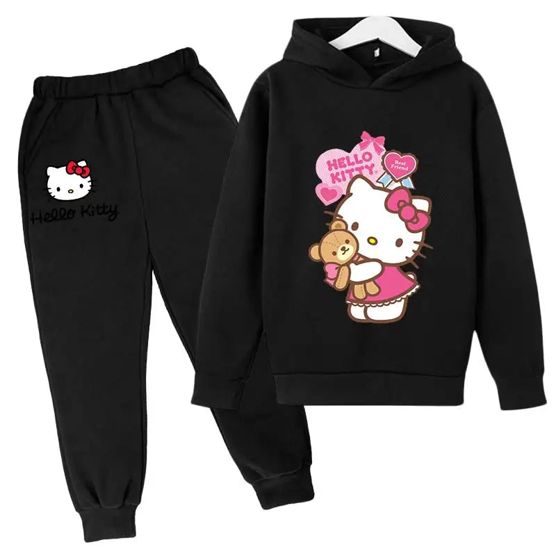 Adorable Cartoon Girls' Tracksuit Hoodie & Pants Set for Kids (4-14 Years) - JVMCL