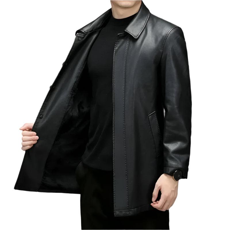 7XL Midi Long Winter Plush Warm Leather Windbreaker Male Large Size Men's Leather Jacket - JVMCL