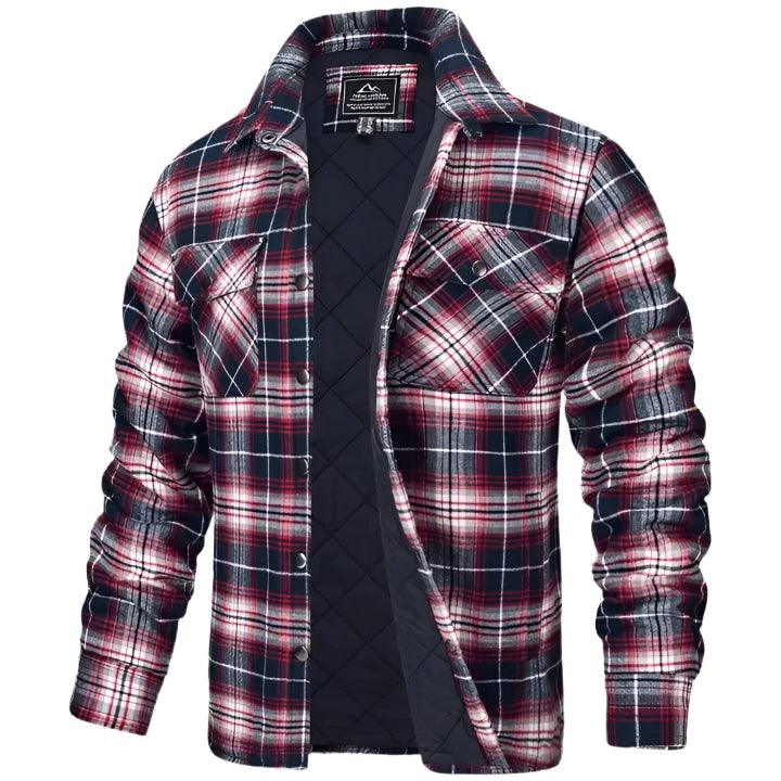 Men’s Plaid Long-Sleeve Winter Jacket – Thick Lapel Bomber Coat for Autumn & Winter - JVMCL