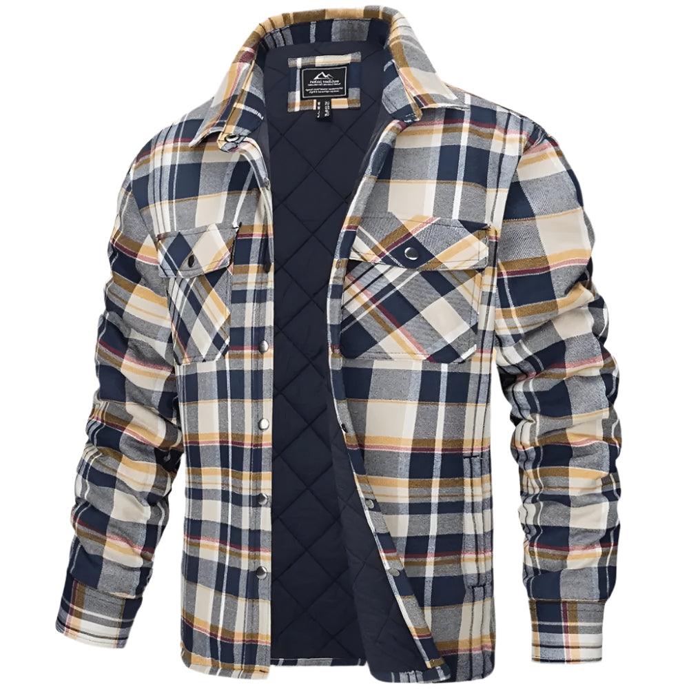 Men’s Plaid Long-Sleeve Winter Jacket – Thick Lapel Bomber Coat for Autumn & Winter - JVMCL