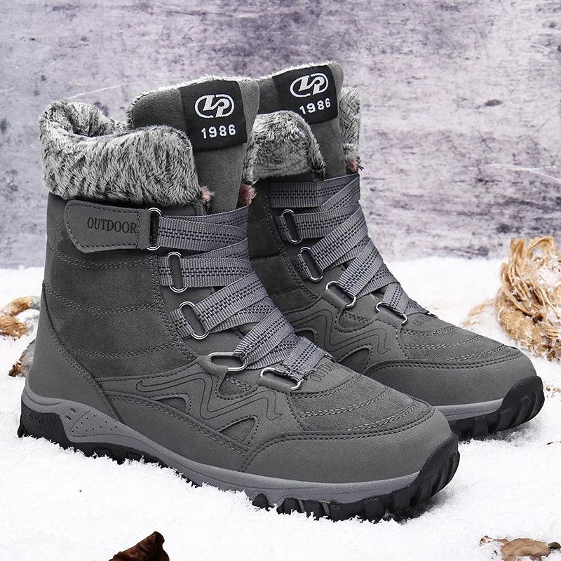 Fur Plush Warm Men Ankle Waterproof Men Boots Outdoor Non-Slip Hiking Boots - JVMCL