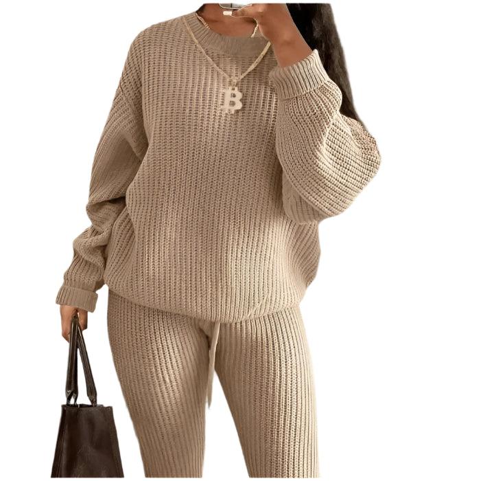 Two Piece Sets Fashion Round Neck Pullover Loose Knitted Sweater Pants Suits - JVMCL