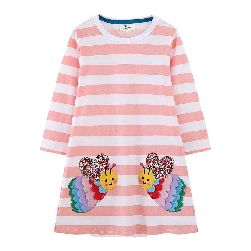 Adorable Animal Applique Princess Dress – Long Sleeve Girls' Party & School Outfit - JVMCL