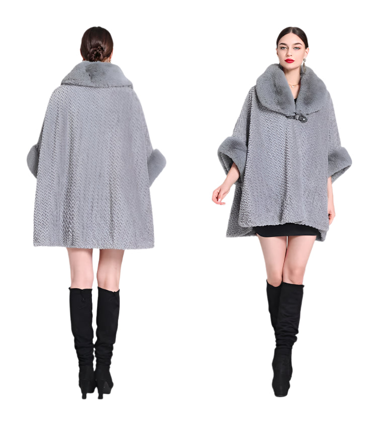 Winter Women’s Loose Poncho Cape - Thick Velvet Batwing Sleeve Long Cloak