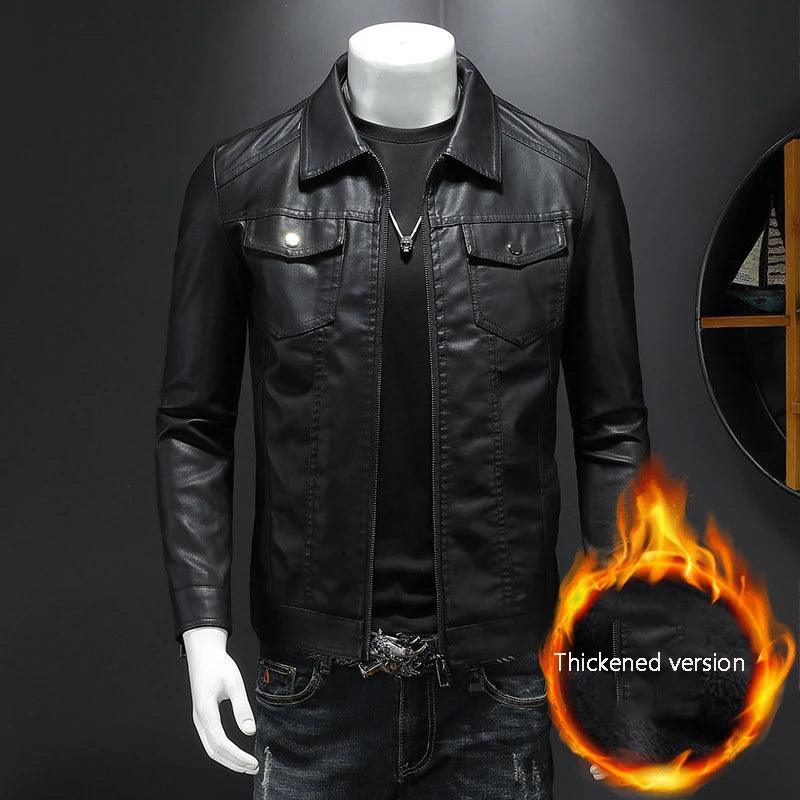 Men’s Lapel Leather Jacket: All-Season Waterproof, Fit & Stylish for Durability - JVMCL