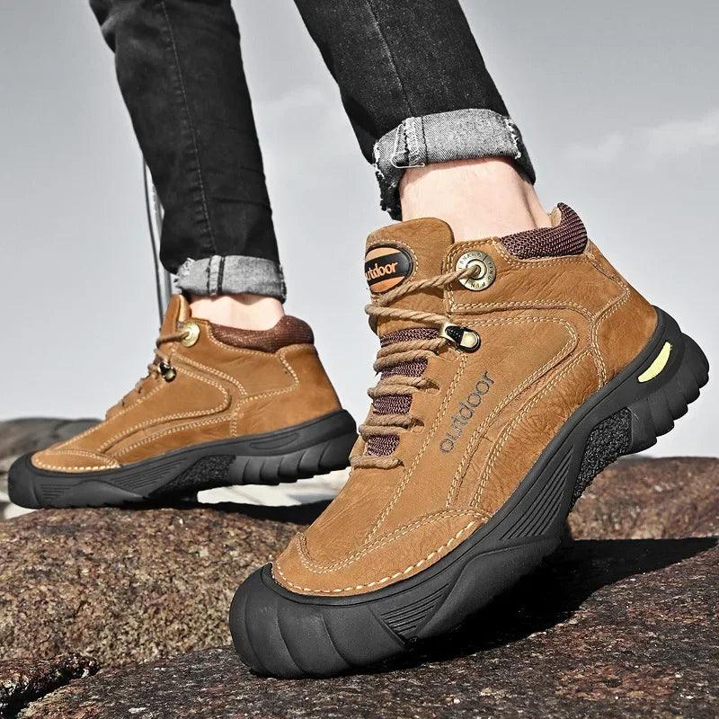 Classic Outdoor Men's Leather Winter Boots – Retro Mountain Trekking Style - JVMCL