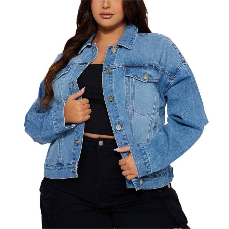 Spring Autumn Casual Loose Denim Jacket for Women-Multiple Pockets Cardigan Coat - JVMCL