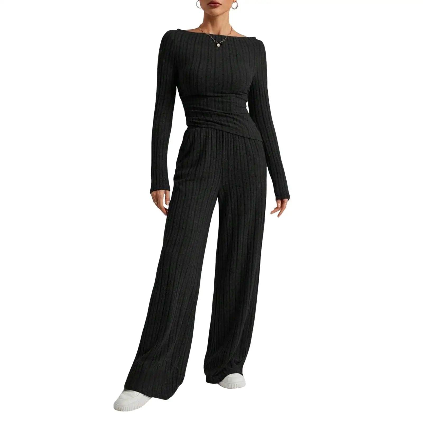 2 Pcs/Set Knitted Cozy andStylish Elegant Half-High Collar & Flare Pants Set - JVMCL