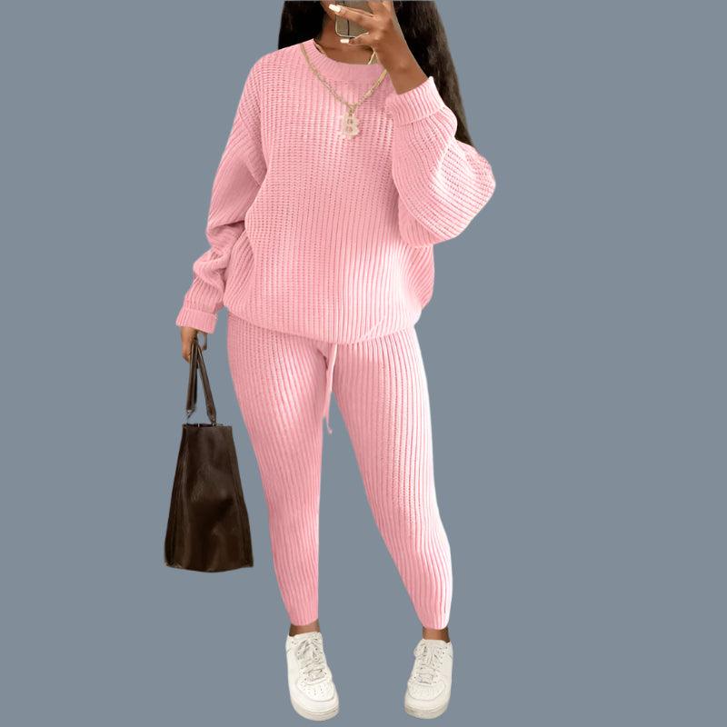 Two-Piece Knitted Autumn Women's Casual Loose Fit Outfit Sweater & Pants Set - JVMCL