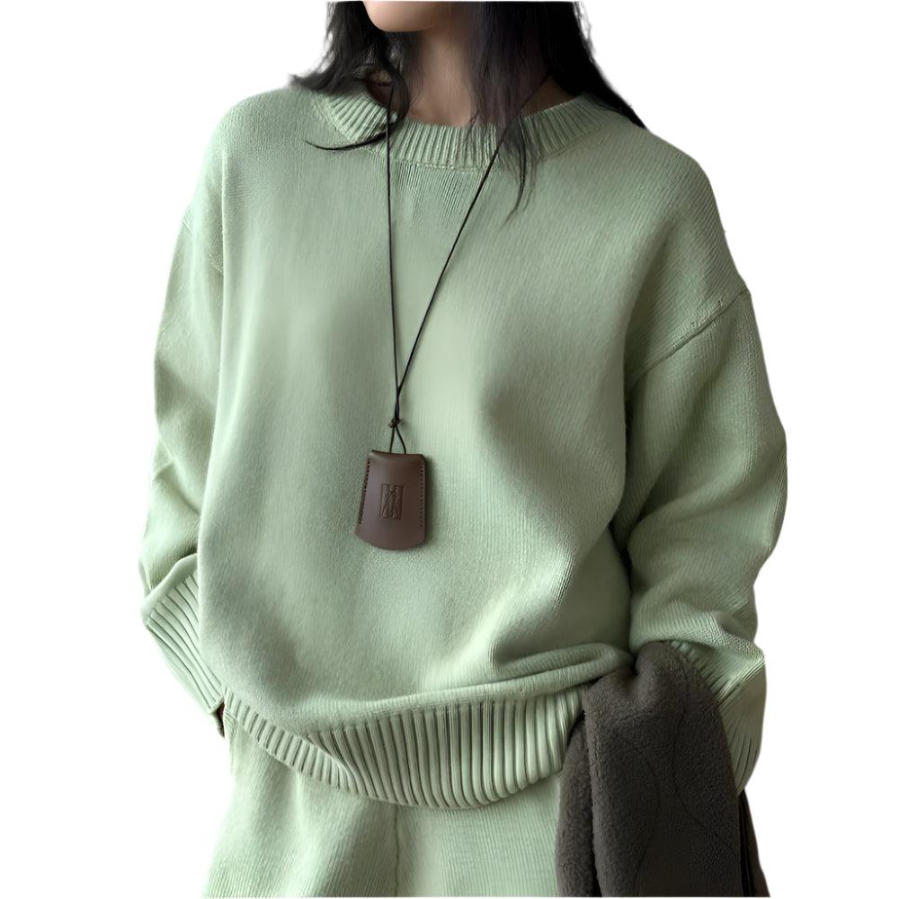 Wool Blended Knitted Loose-Fit O-Neck Long Sleeve Autumn/WinterPullover Sweater - JVMCL