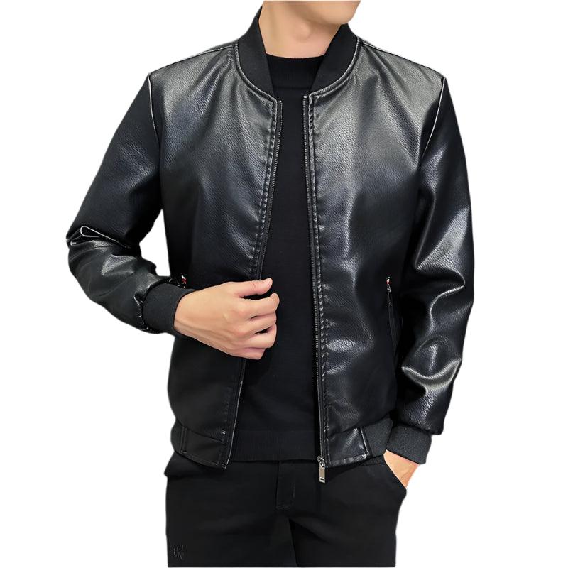 Casual Motorcycle Windbreaker Slim Fit Faux Leather Motorcycle Jacket for Men - JVMCL