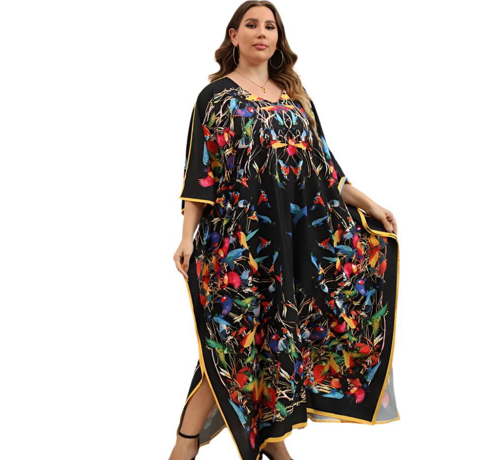 Plus Size Bohemian Nightdress - Silky Beach Robe & Homewear for Women - JVMCL