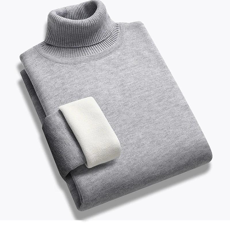 Winter Trend Sweaters Men's Solid Long Sleeved Turtleneck Fleece Warm Pullover - JVMCL