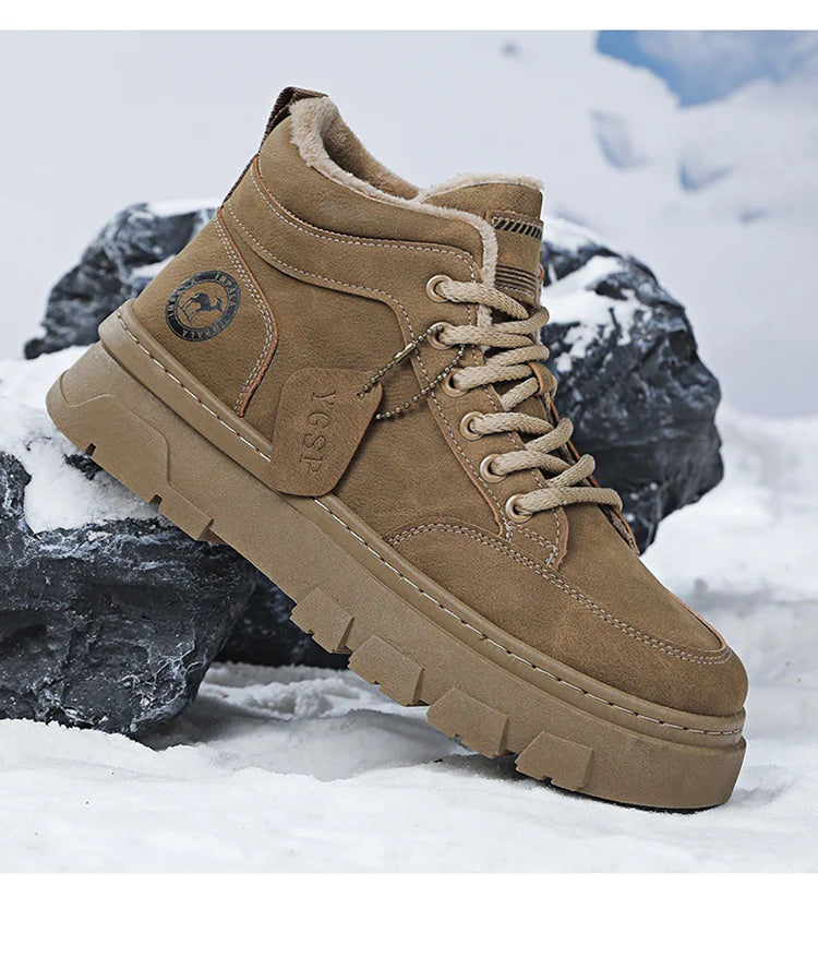 Men's Fur-Lined Winter Sneakers – Warm Leather Outdoor Casual Snow Boots - JVMCL