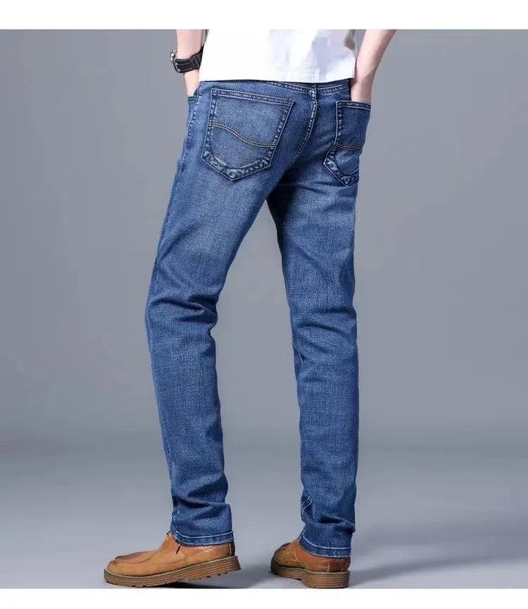 Men's Solid Color Straight Leg Stretch Jeans - Casual Loose Comfortable Denim Pants - JVMCL