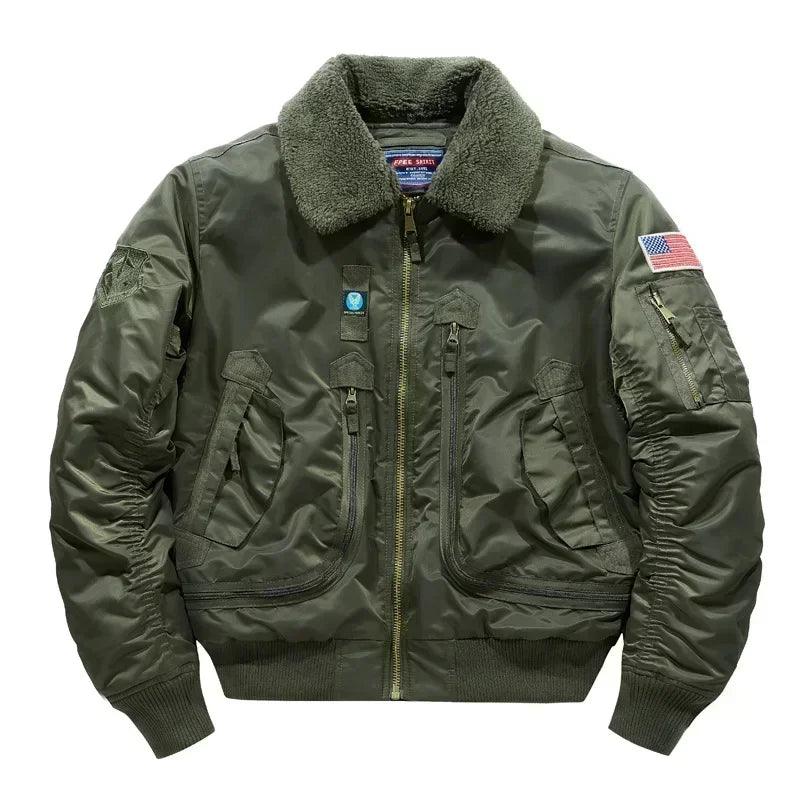 Lapel Collar Pilot Air Force Coat- Army Green Bomber Tactical Military Jacket - JVMCL