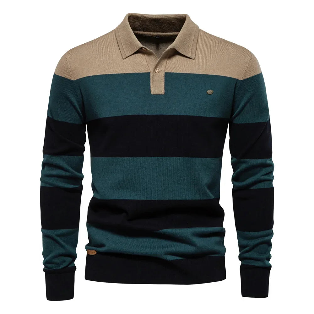 Men’s Business Casual Knitted Pullover – High-Quality Cotton Lapel Sweater