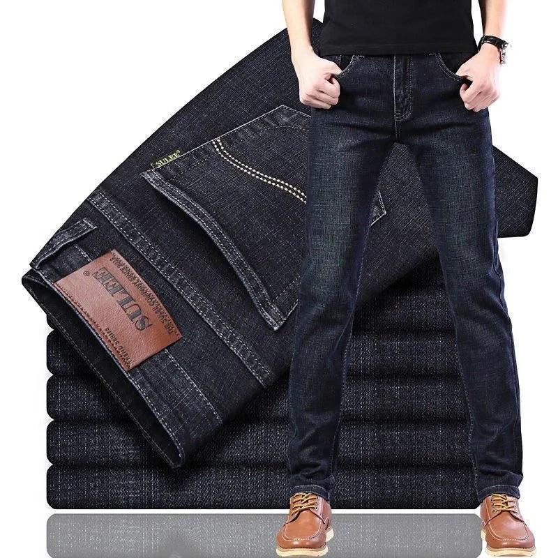 Men's Solid Color Straight Leg Stretch Jeans - Casual Loose Comfortable Denim Pants - JVMCL