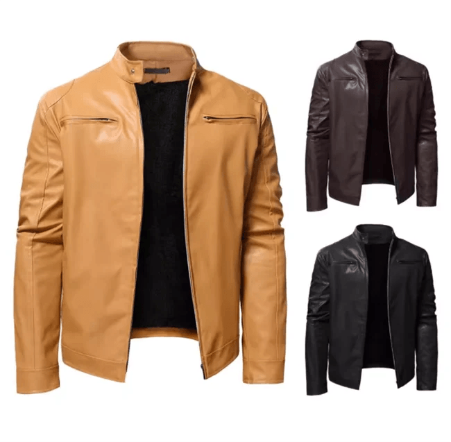 Stay Warm in Style: Plush Men's Leather Jacket Coat– Perfect for Autumn & Winter - JVMCL