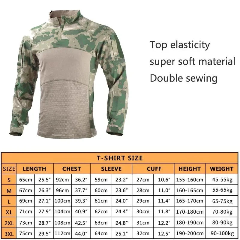 Men’s Cotton Tactical Combat Shirt – Long Sleeve Military Hiking & Climbing Gear Chart