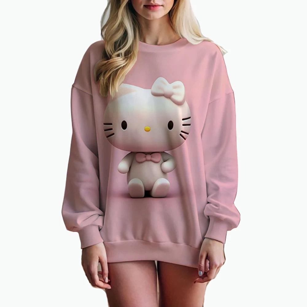 Oversized Anime Print Sweatshirt – Hello Kitty Hoodie for Women - JVMCL